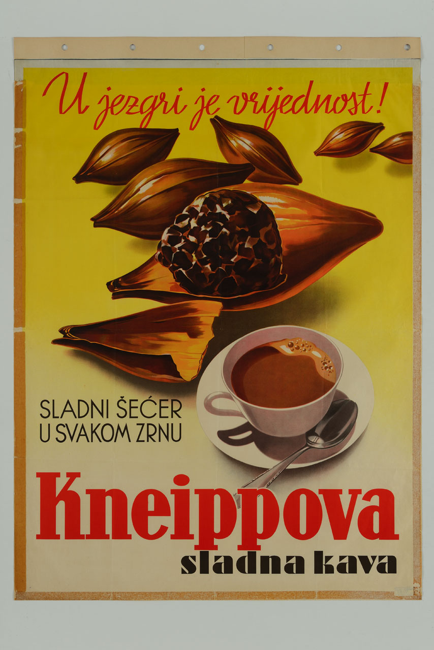 baccelli e tazza di surrogato di caffè (manifesto) - ambito jugoslavo (sec. XX)