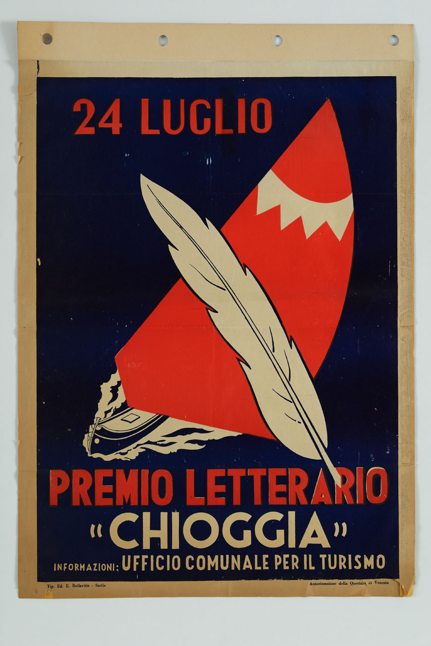 barca a vela e penna d'oca sovrapposte (manifesto) - ambito veneto (sec. XX)