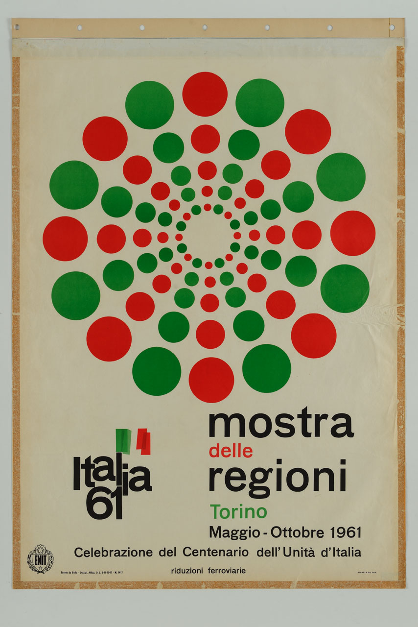 tordo formato da cerchi con i colori della bandiera italiana (manifesto) - ambito italiano (sec. XX)