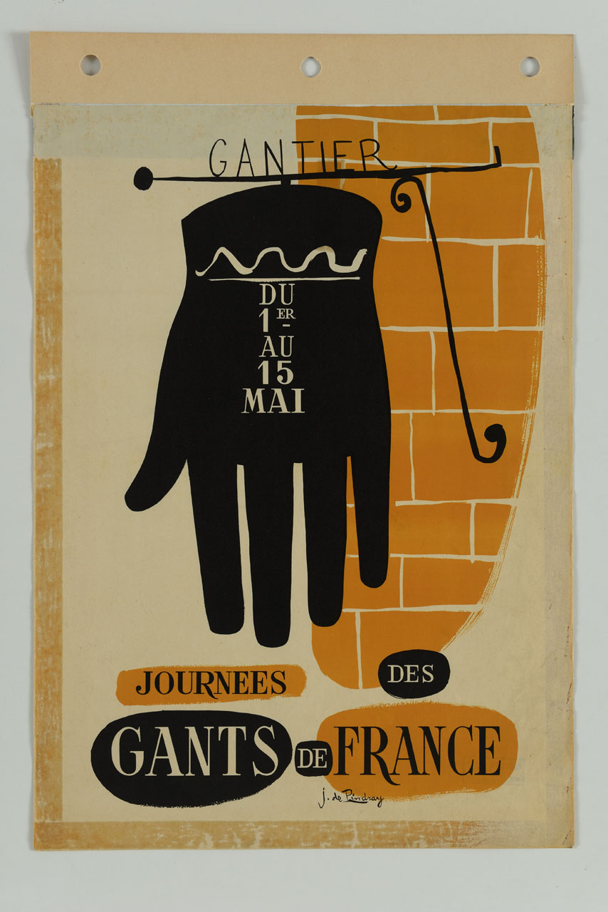 insegna di guantaio in ferro battuto (locandina) di De Pindray J - ambito francese (metà sec. XIX)