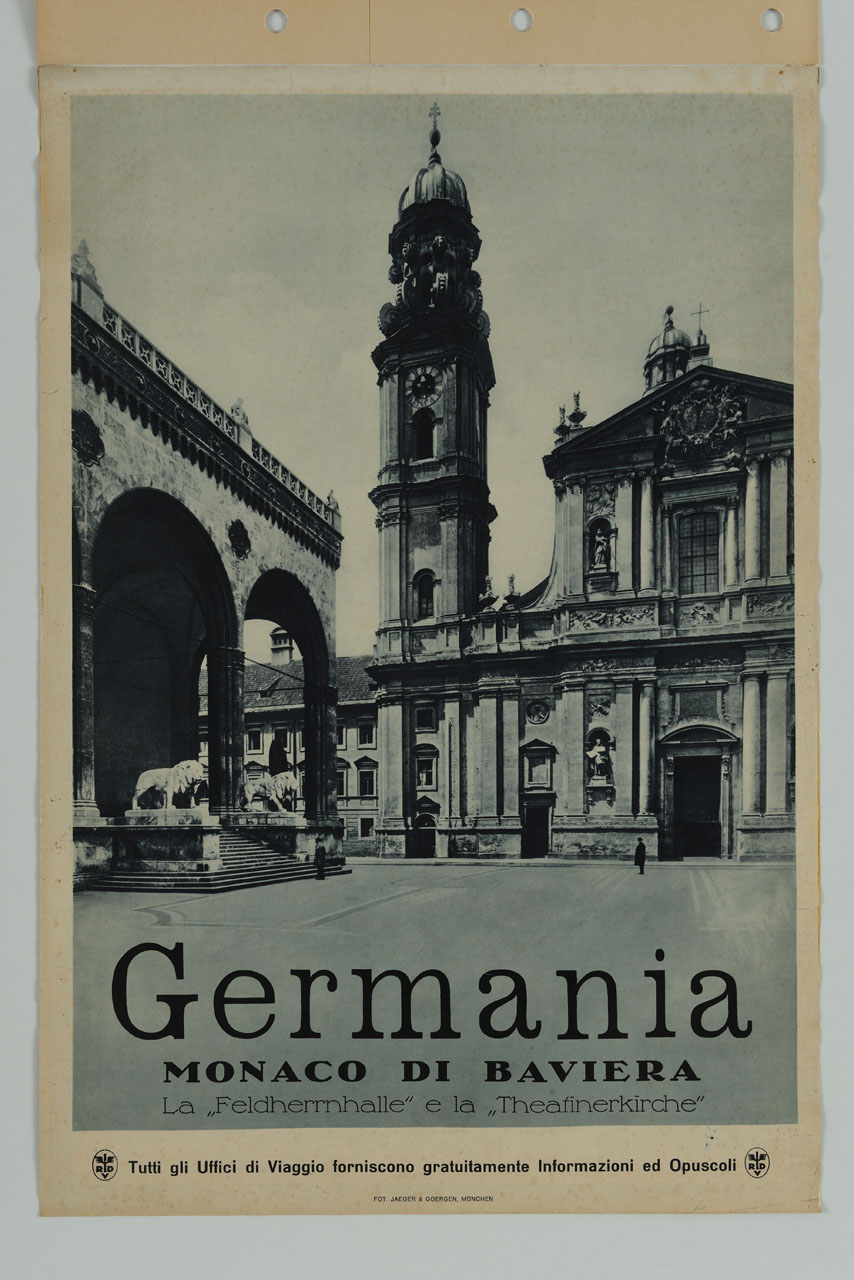 veduta di Odeonsplatz con la Feldherrnhalle e la Theatinerkirche (manifesto) - ambito tedesco (prima metà sec. XX)