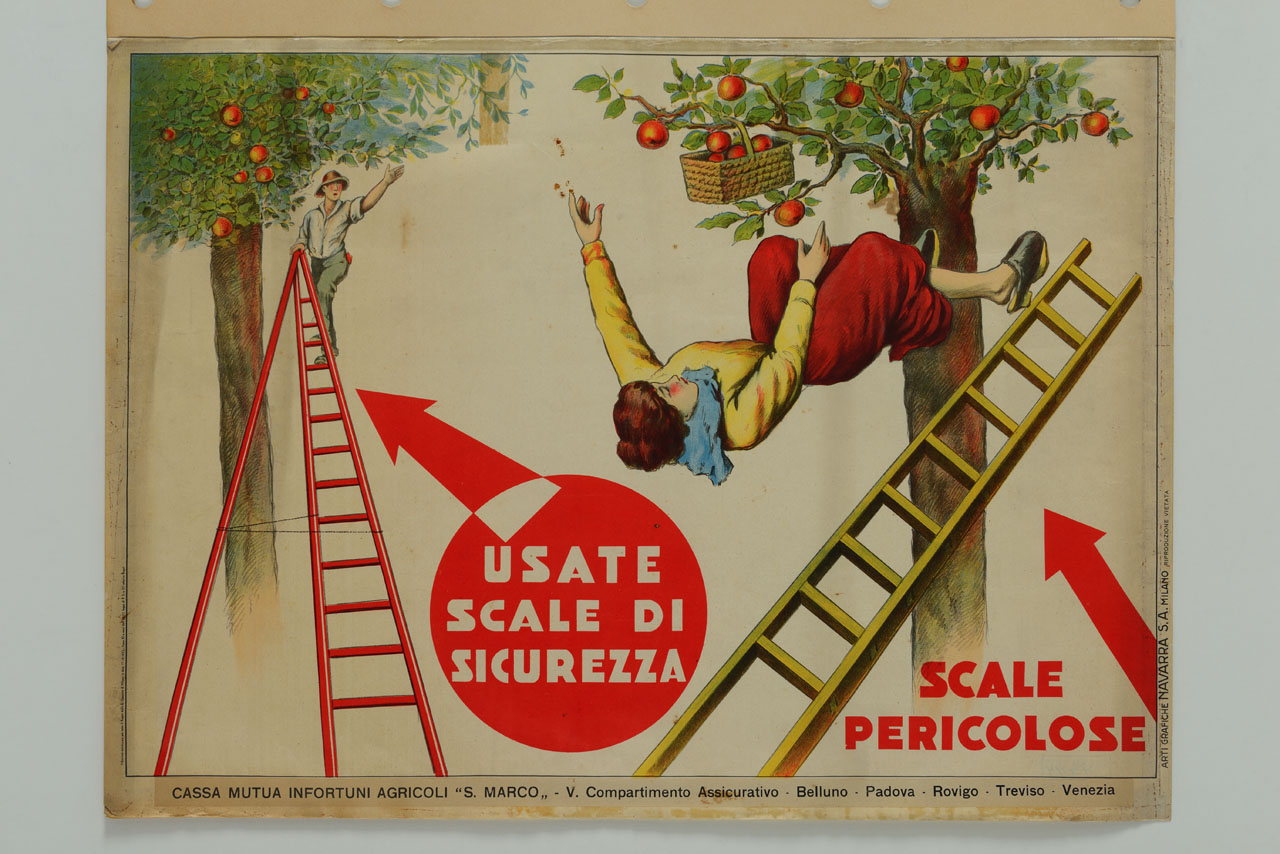 raccoglitrice di frutta precipita dalla scala (locandina) - ambito italiano (sec. XX)
