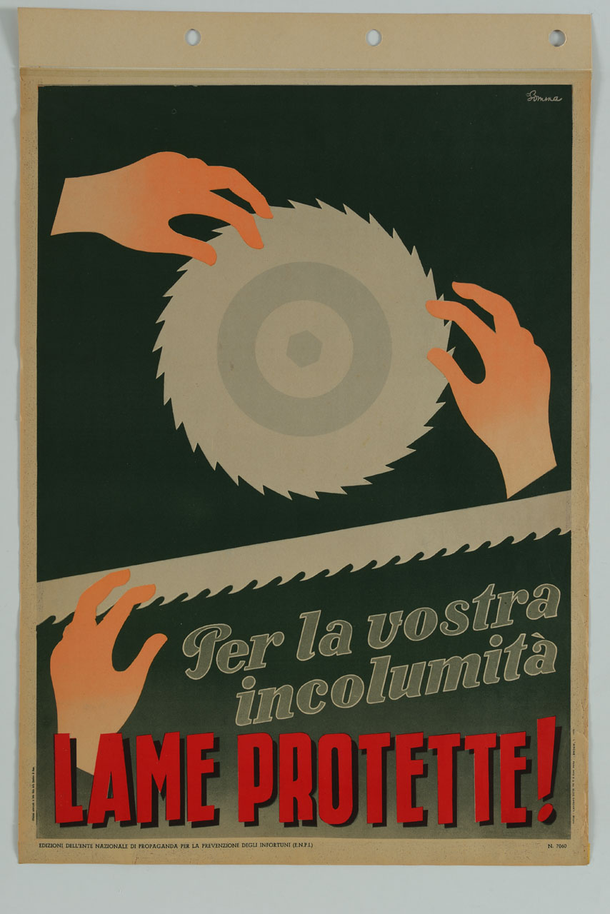 mani si avviciniamo pericolosamente a lame (manifesto) di Somma - ambito italiano (metà sec. XX)