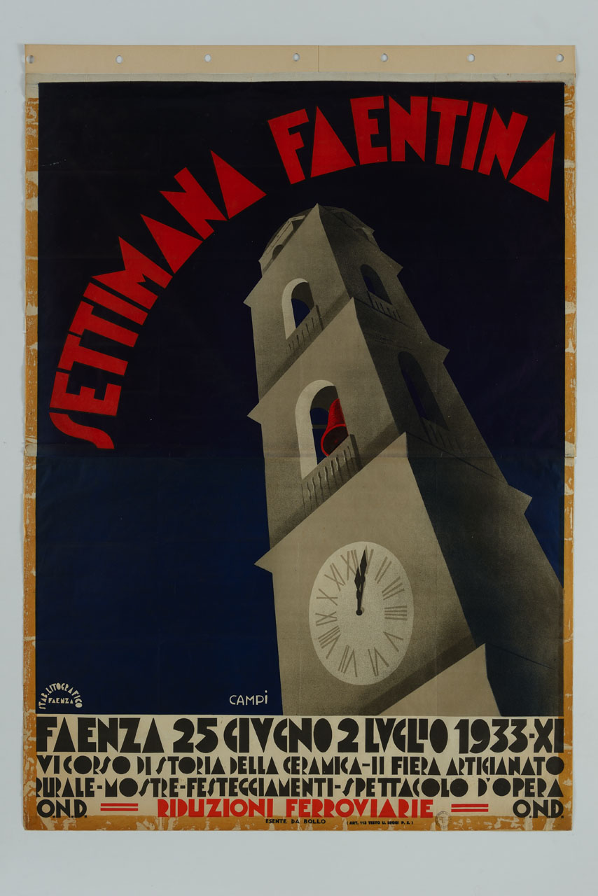 Torre dell'Orologio di Faenza (manifesto, stampa composita) di Campi Serafino (sec. XX)