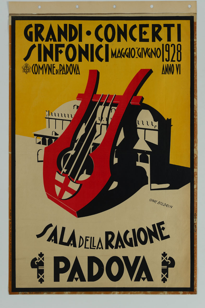 grande lira con stemma appoggiata sul Palazzo della Ragione di Padova (manifesto) di Boldrin Cesare (sec. XX)