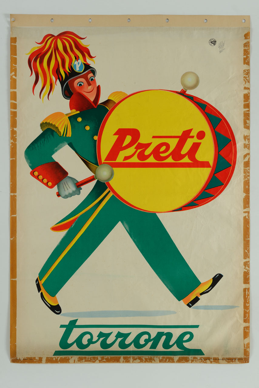 tamburino in uniforme verde suona la grancassa (manifesto) di Vegni Luciano (sec. XX)