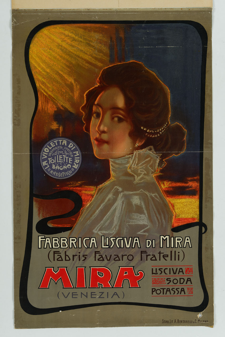 donna elegante con orecchino e capelli raccolti (manifesto) - ambito italiano (sec. XIX)