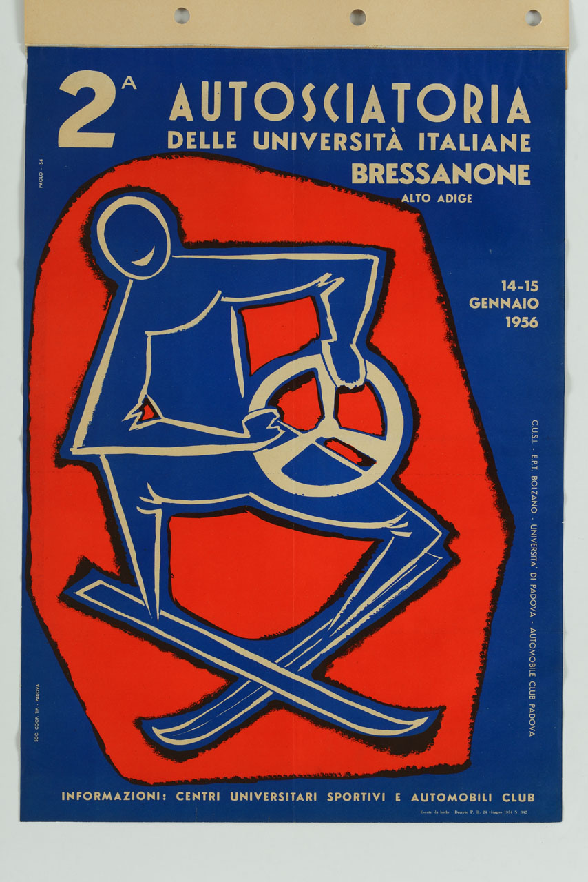 uomo stilizzato con sci e volante (manifesto) - ambito italiano (sec. XX)