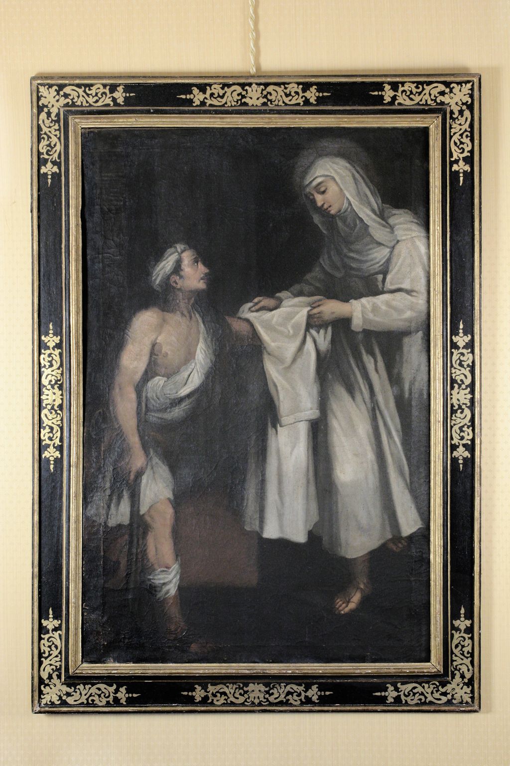 Santa Caterina da Siena dona la veste a un povero (dipinto) - ambito senese (sec. XVII)