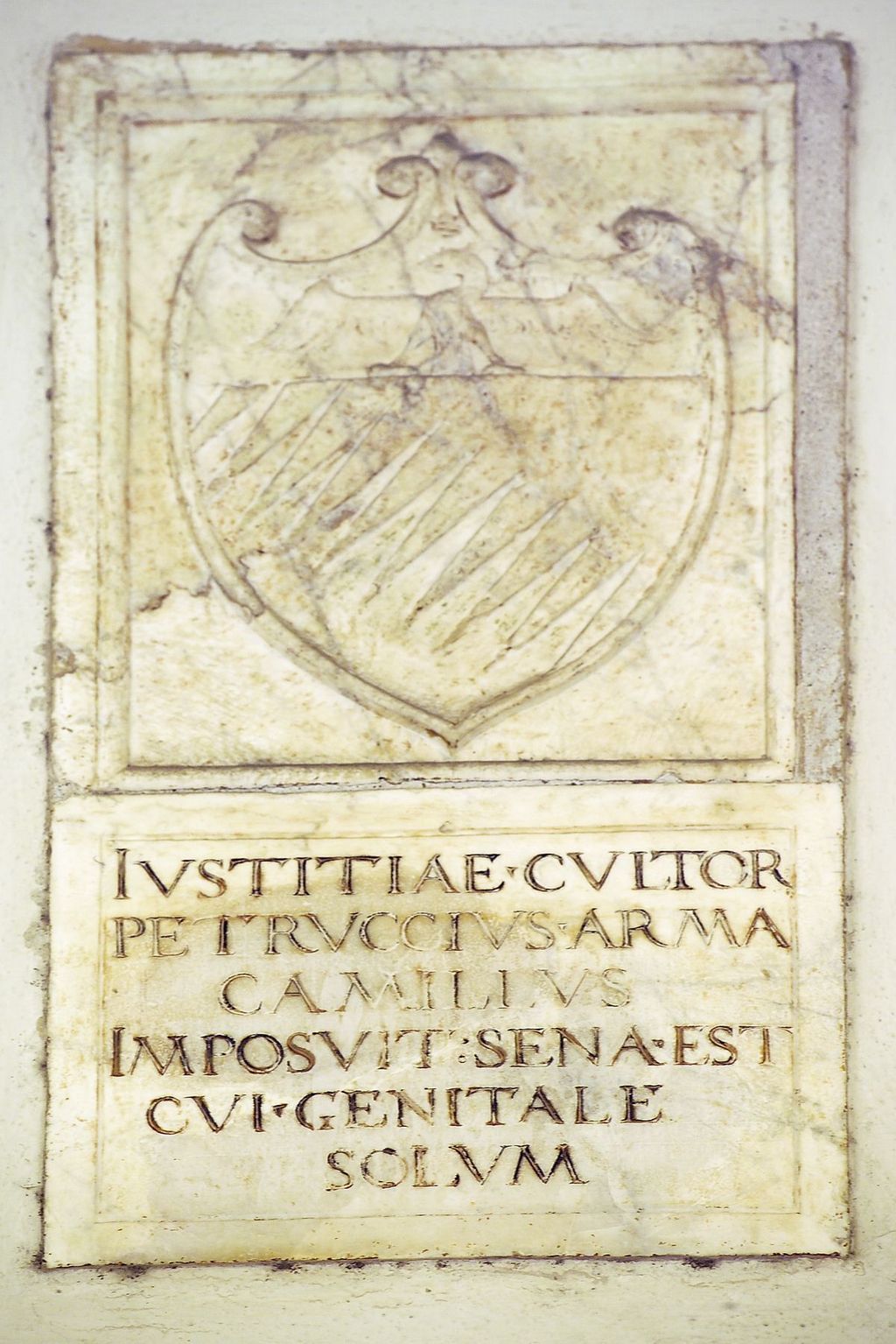 stemma gentilizio di Camillo Petrucci (lapide) - bottega toscana (secc. XV/ XVIII)