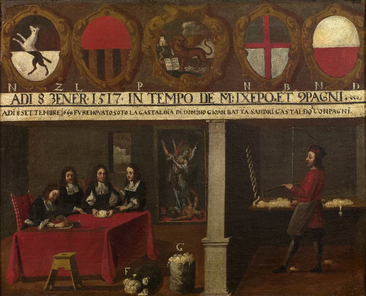 insegna dell'arte dei merciai, insegna di un'arte (dipinto, opera isolata) - ambito veneto (terzo quarto sec. XVII)