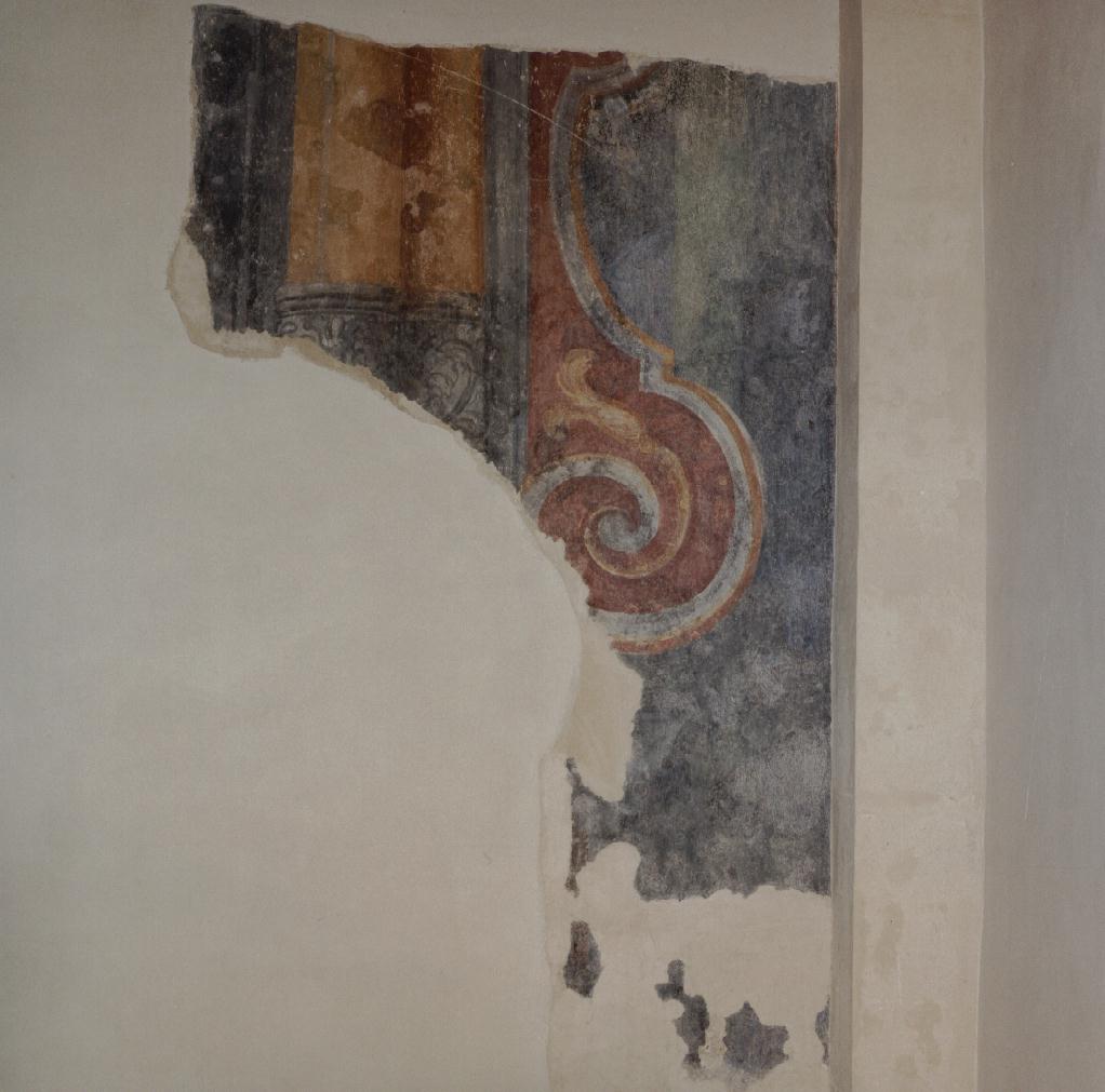 cornice architettonica con motivi decorativi e figure (dipinto, frammento) - ambito lucano (inizio sec. XVIII)