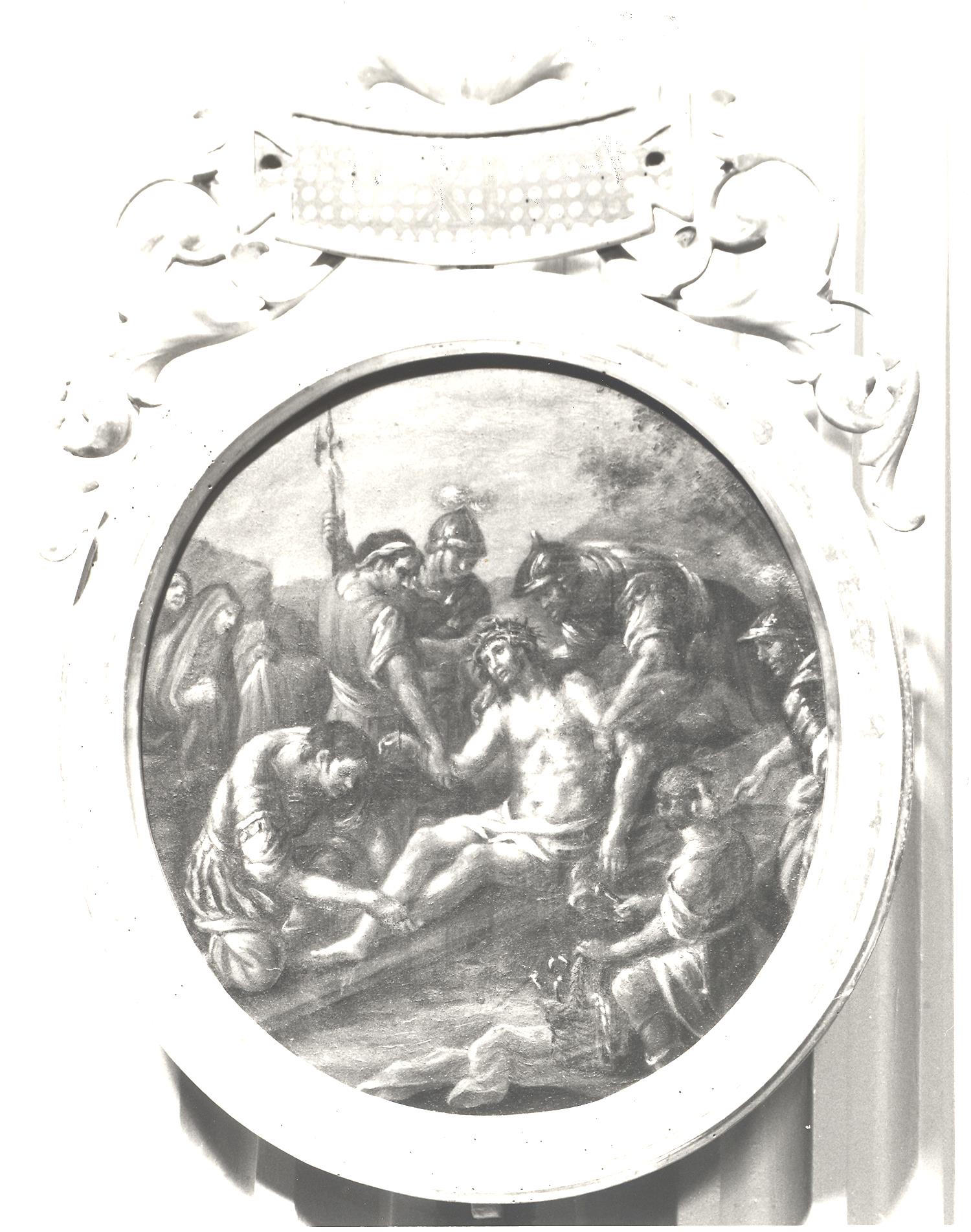 stazione XI: Gesù inchiodato alla croce (dipinto) di Ricci Alessandro (attribuito) (ultimo quarto sec. XVIII)
