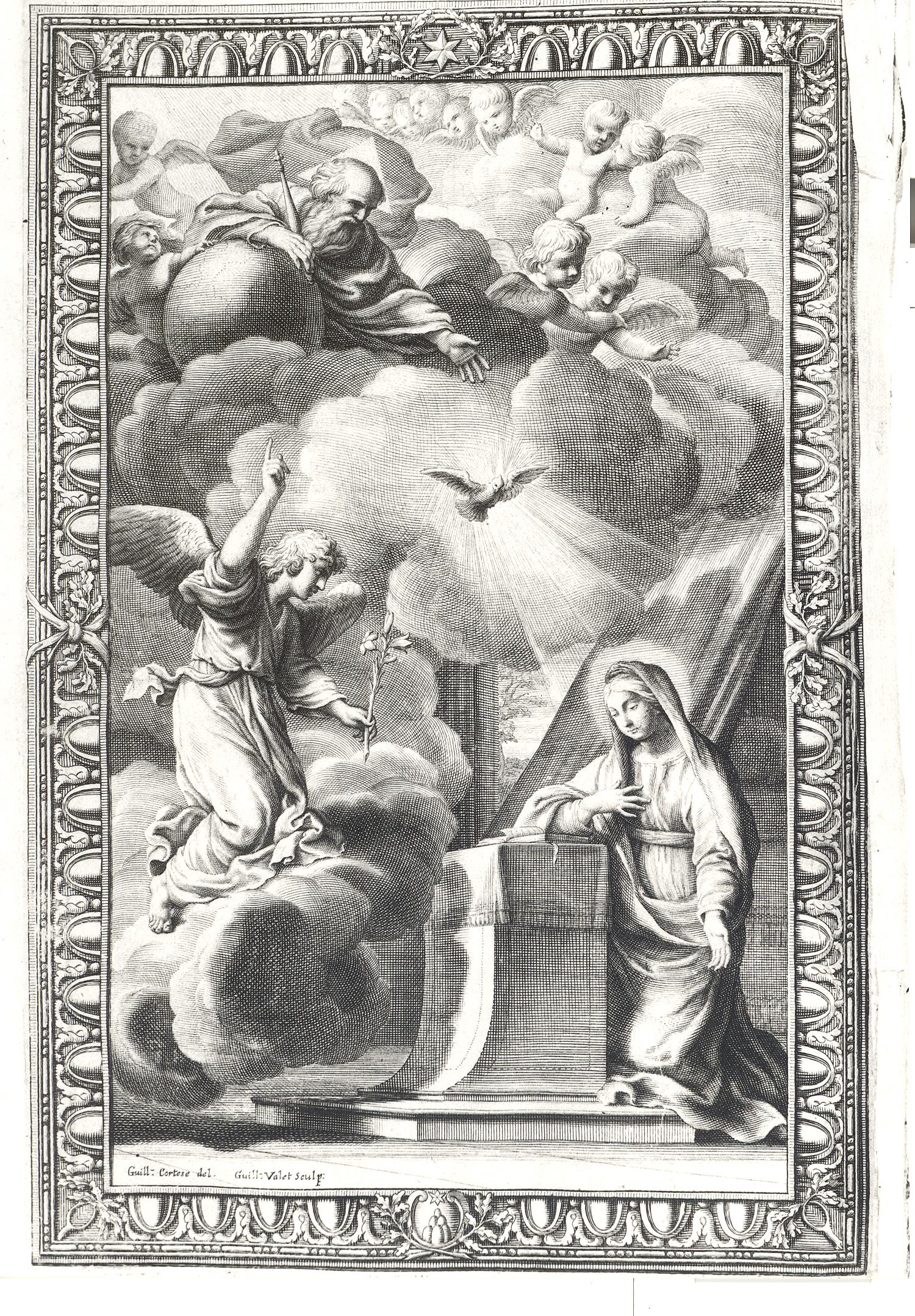 Annunciazione (stampa) di Courtois Guillaume, Vallet Guillaume - ambito romano (sec. XVII)