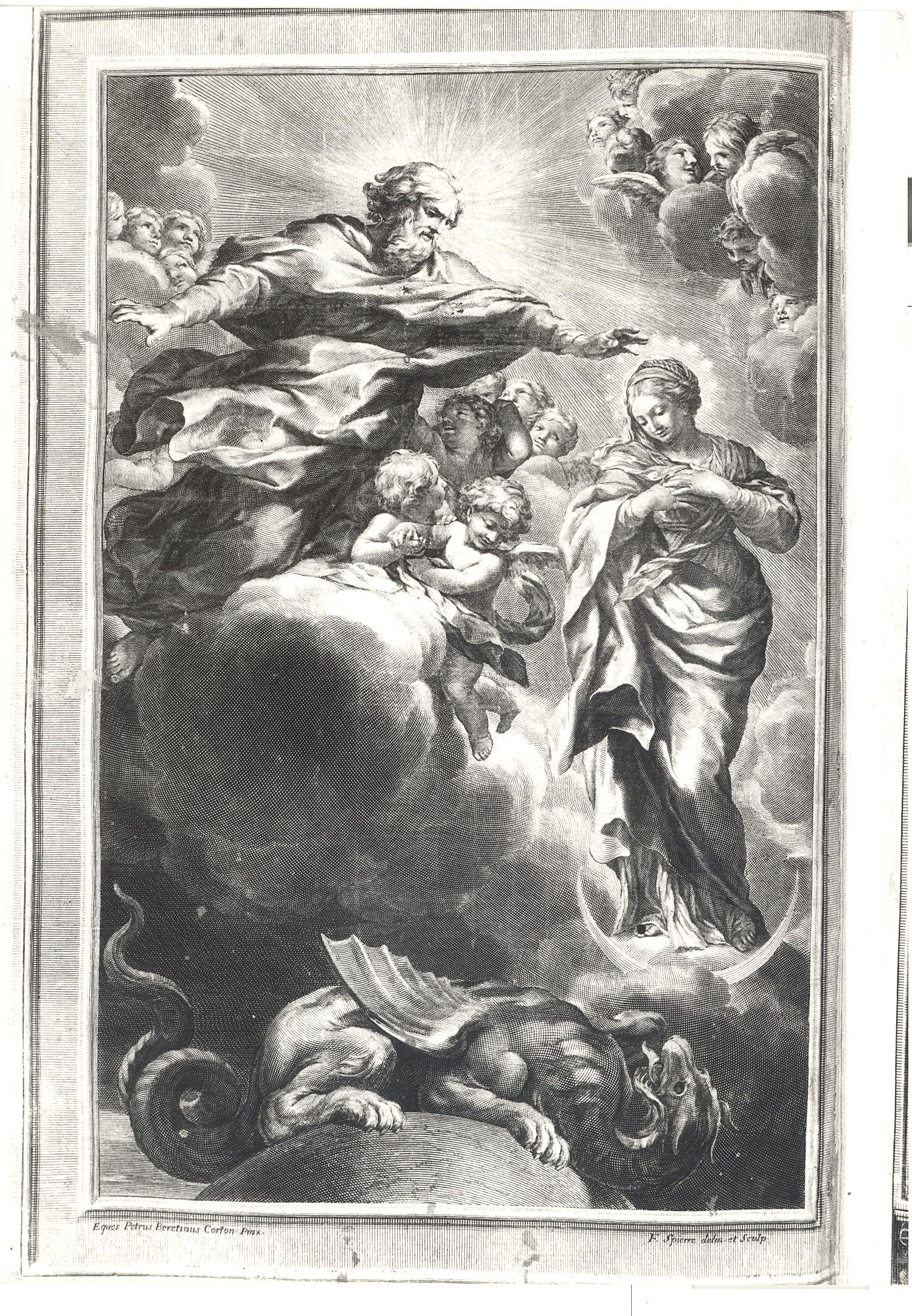 Madonna immacolata (stampa) di Berrettini Pietro detto Pietro da Cortona, Spierre Francois - ambito romano (seconda metà sec. XVII)