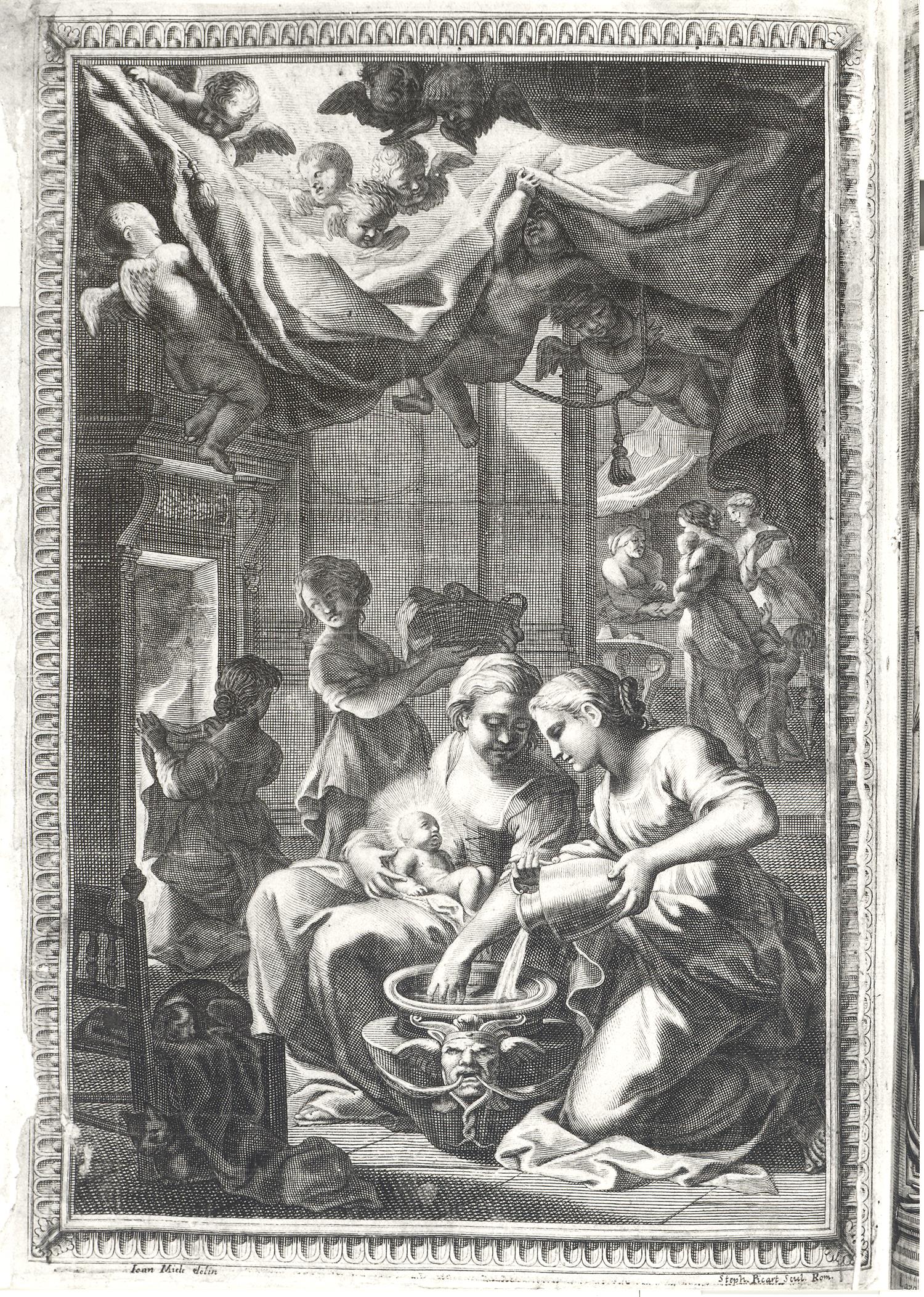 Natività della Vergine (stampa) di Picart Etienne, Miele Giovanni (sec. XVIII)