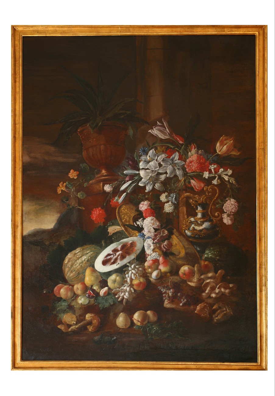 Frutta e fiori, Natura morta (dipinto) - ambito piemontese (sec. XVIII)