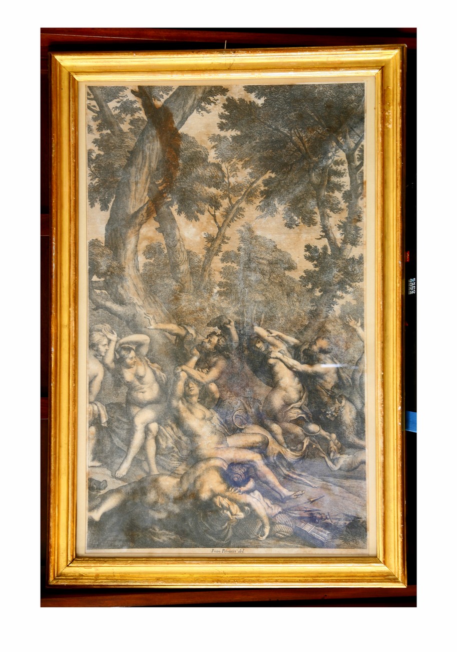 Diana e le ninfe sorprese dai fauni, scena mitologica (stampa) - ambito fiorentino (XVIII secolo)