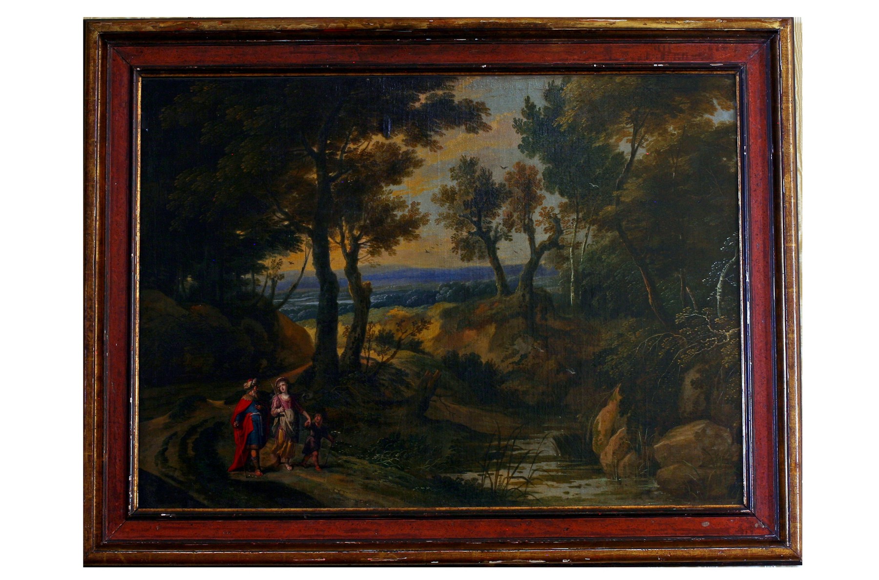 Paesaggio con Abramo, Agar e Ismael, Paesaggio con scena biblica (dipinto, pendant) di Jacques d'Arthois (attribuito) (seconda metà XVII secolo)