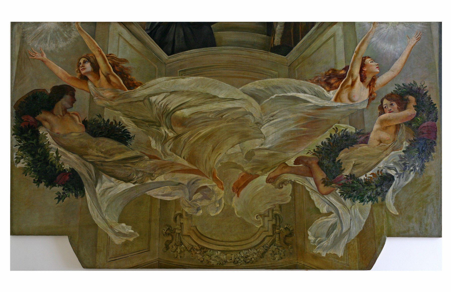 Quattro figure femminili con veli e due ghirlande, allegoria (dipinto) - ambito Italia settentrionale (primo quarto XVIII secolo)