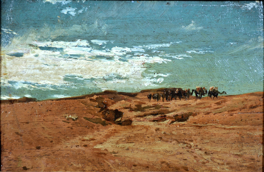 Carovana nel deserto, paesaggio (dipinto, insieme) di Biseo Cesare (sec. XIX)