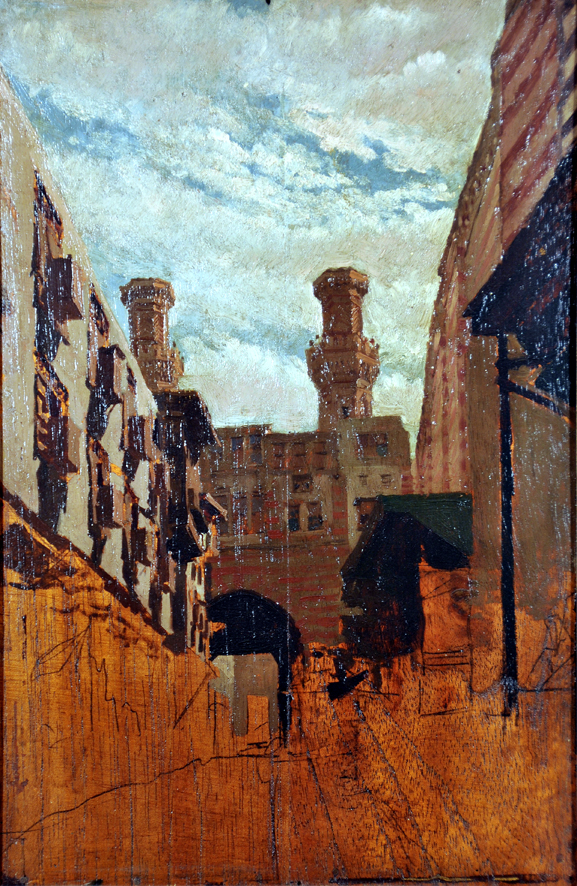 Strada di città araba, scorcio di città araba (dipinto, insieme) di Biseo Cesare (sec. XIX)