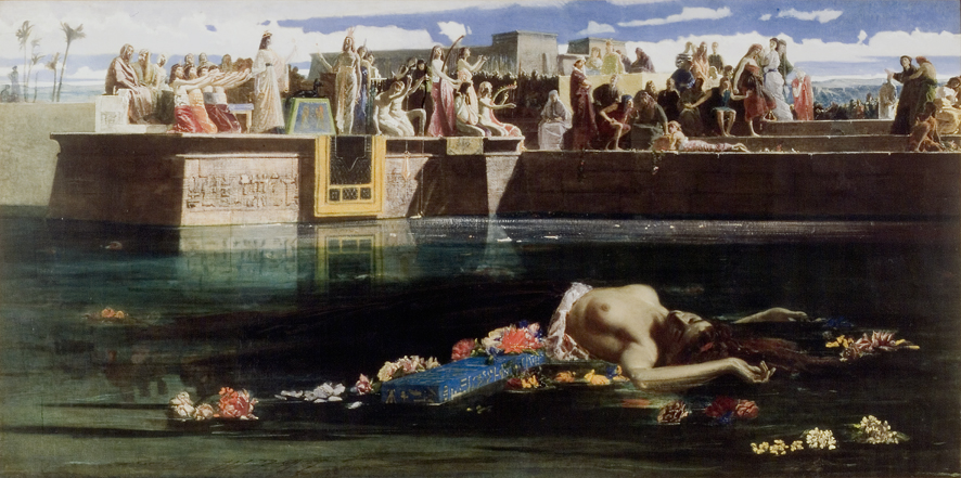 La vergine al Nilo (Sacrificio egiziano di una vergine al Nilo; Sacrificio al Nilo), cerimonia funebre egiziana (dipinto, opera isolata) di Faruffini Federico (XIX)
