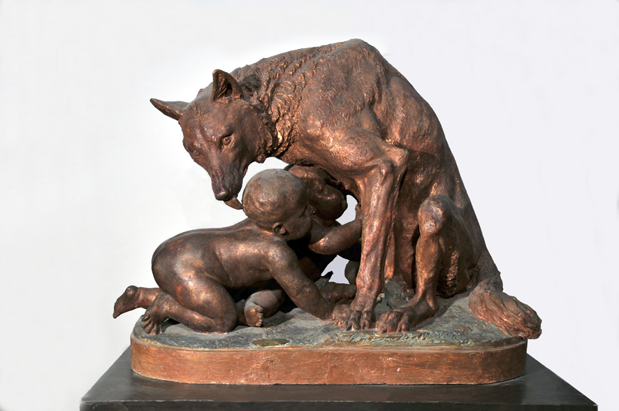 La Lupa allattante Romolo e Remo (scultura, opera isolata) di Alfonso Balzico (XIX)