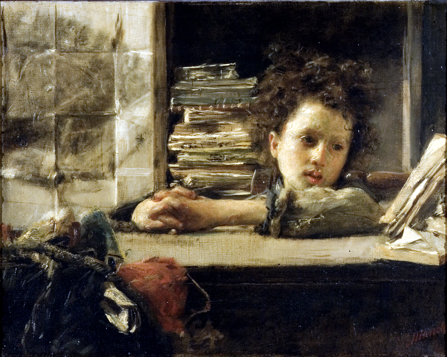 Lo studentello, giovane studente (dipinto, opera isolata) di Mancini Antonio (XIX)