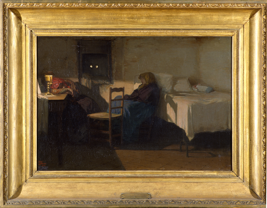 La guardia alla ruota dei trovatelli, scena di genere (dipinto, opera isolata) di Toma Gioacchino (XIX)