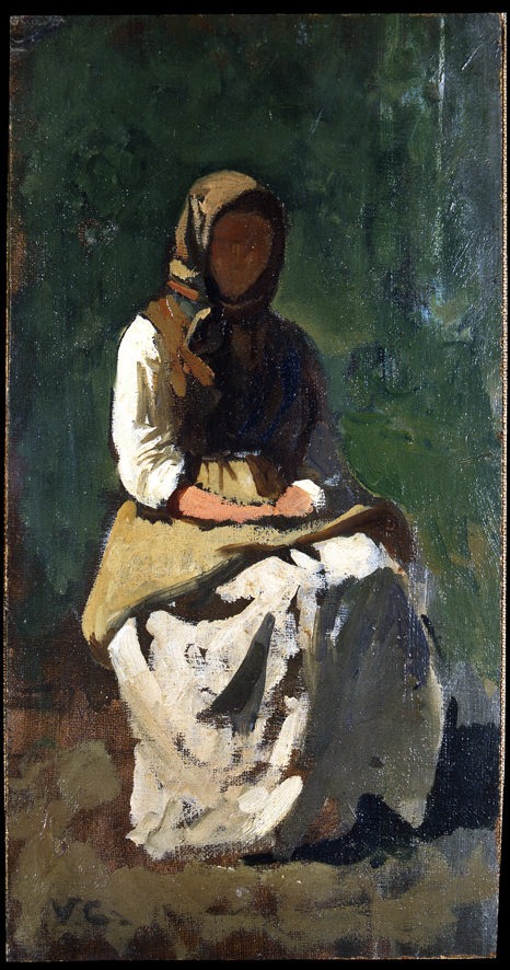 Studio di donna a Montemurlo, donna in campagna (dipinto, opera isolata) di Cabianca Vincenzo (XIX)