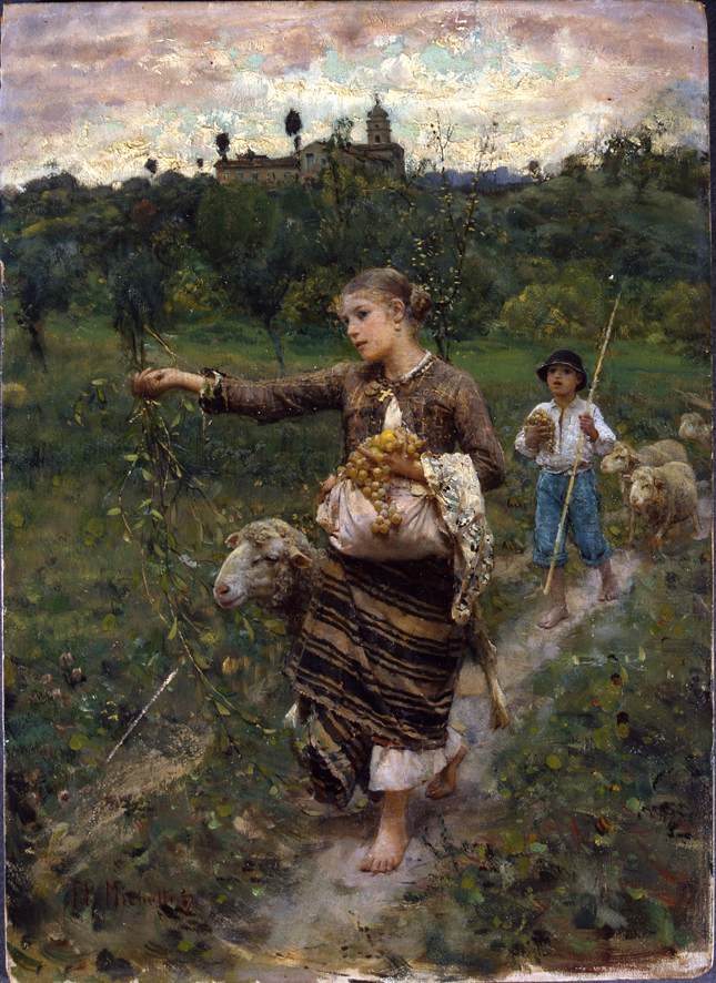 La pastorella, scena agreste (dipinto, opera isolata) di Michetti Francesco Paolo (XIX)