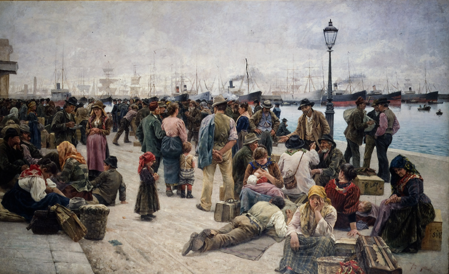 Gli emigranti, scena di genere (dipinto, opera isolata) di Tommasi Angelo (XIX)