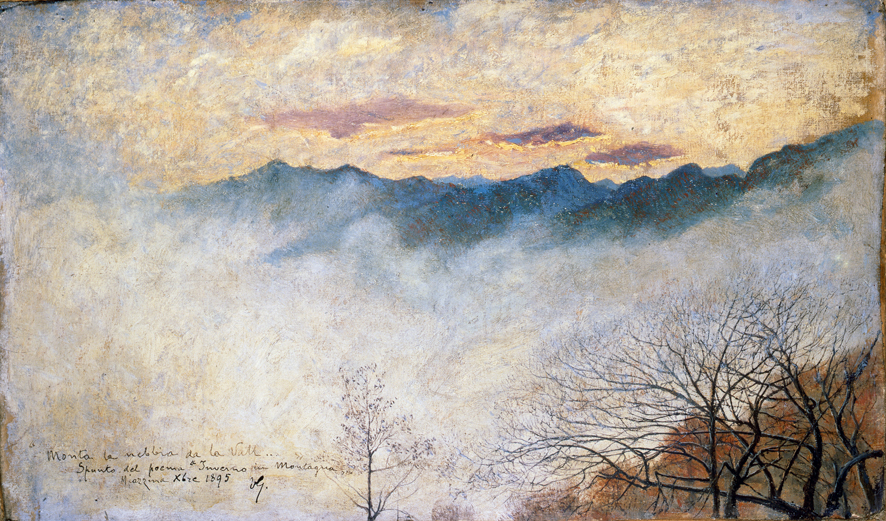 Sale la nebbia dalla valle, paesaggio (dipinto, opera isolata) di Grubicy De Dragon Vittore (XIX)