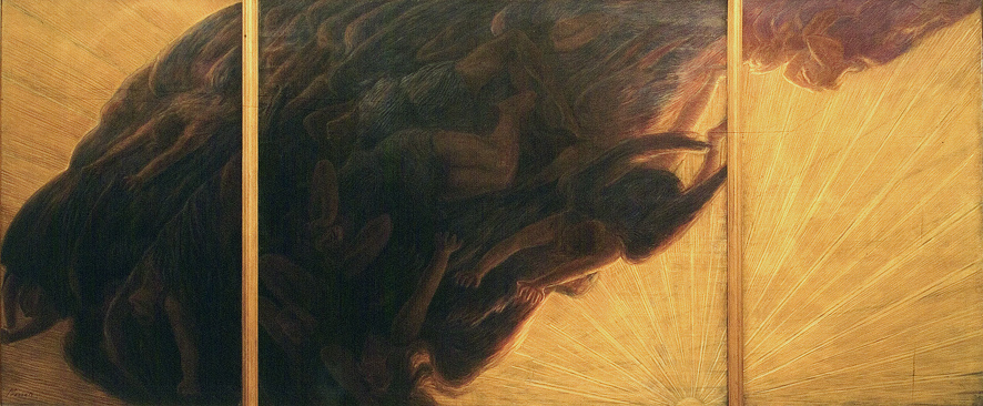 La caduta degli angeli, soggetto religioso (dipinto - trittico, insieme) di Previati Gaetano (XX)