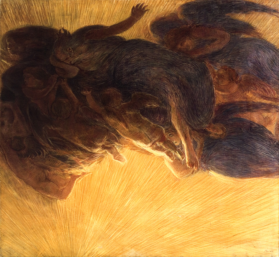 La creazione della luce, soggetto religioso (dipinto, opera isolata) di Previati Gaetano (XX)