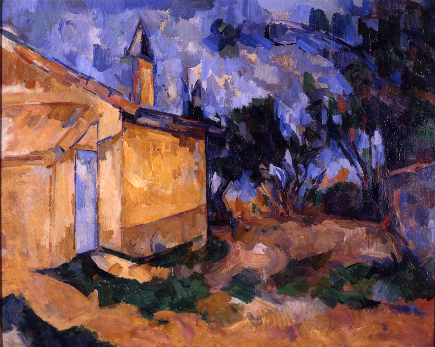 Le Cabanon de Jourdan, Paesaggio con edificio sulla sinistra (dipinto, opera isolata) di Cezanne Paul (XX)