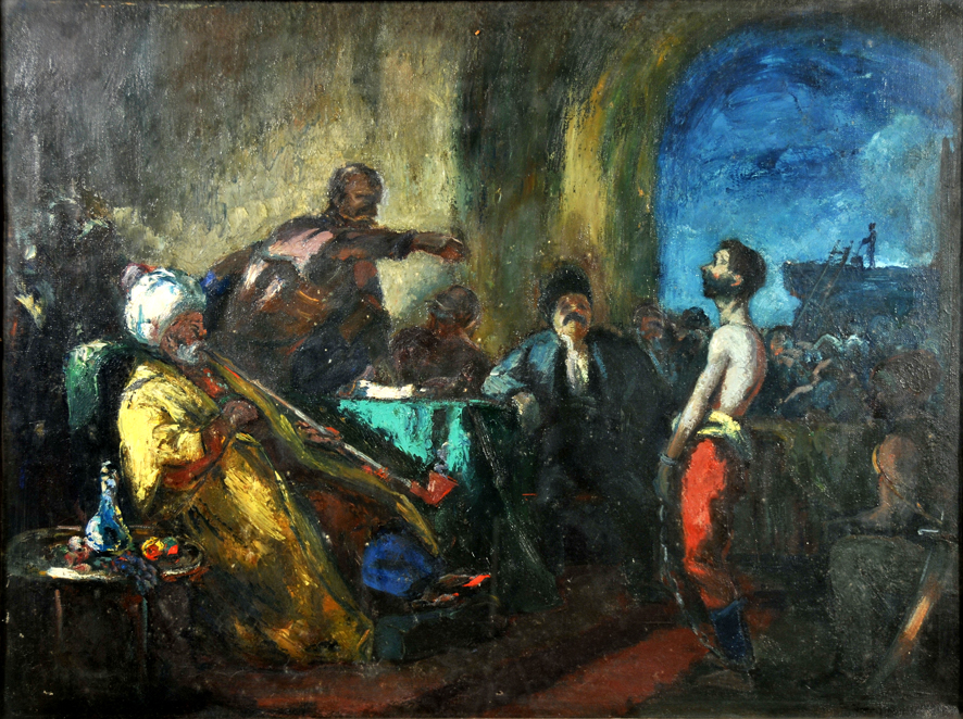 Il condannato, Scena di giudizio (dipinto, opera isolata) di Ivanyi Grunwald Bela (XX)