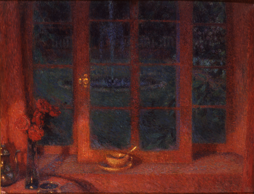 La finestra rosa, Giardino oltre una finestra (dipinto, opera isolata) di Le Sidaner Henri Eugène Augustin (XX)