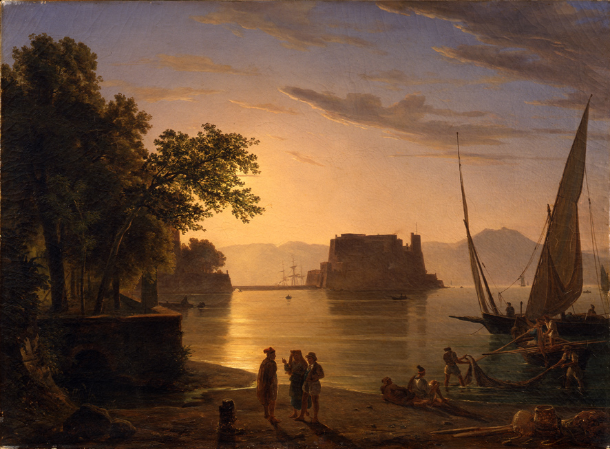 Castel dell'Ovo a Napoli, Veduta di Napoli (dipinto, opera isolata) di Pitloo Smink Anton (XIX)