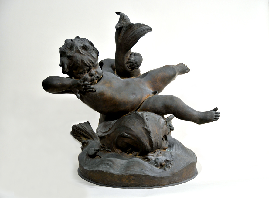 L'enfant au poisson (scultura, opera isolata) di Puech Denys Pierre (XIX)
