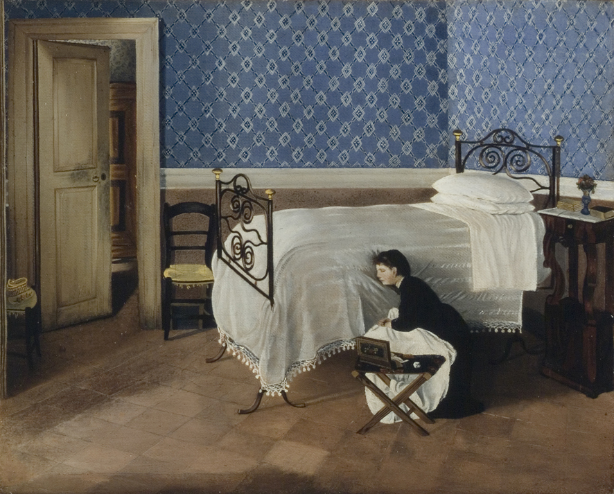 Interno con figura, scena di genere (dipinto, opera isolata) di Cecioni Adriano (XIX)