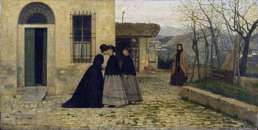 La visita, scena di genere (dipinto, opera isolata) di Lega Silvestro (XIX)