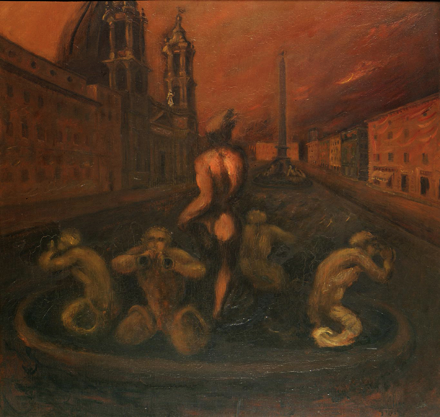 Piazza Navona, veduta di Roma (dipinto, opera isolata) di Scipione (Gino Bonichi) (XX)