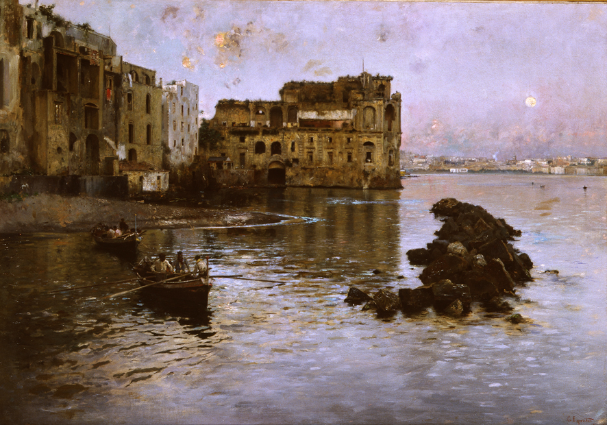 Il Palazzo Donn'Anna a Posillipo, paesaggio (dipinto, opera isolata) di Esposito Gaetano (XIX)