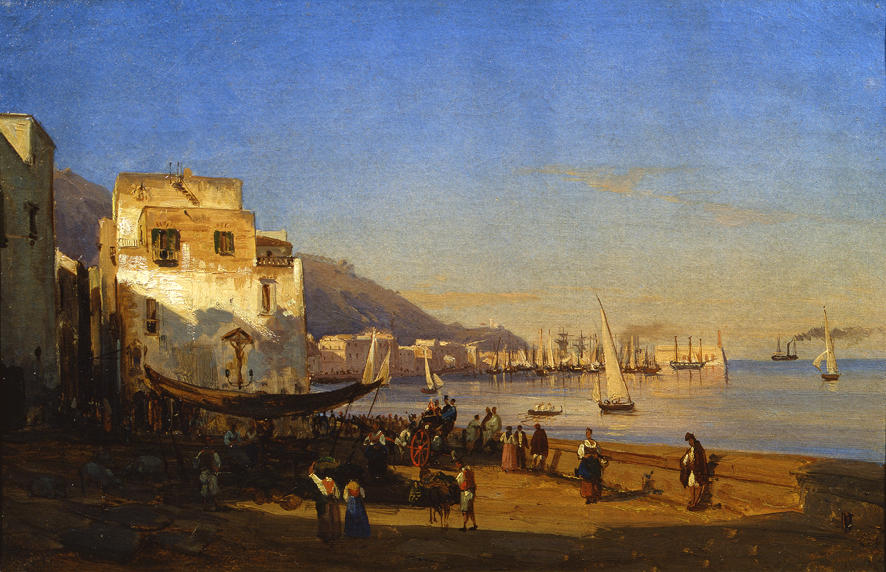 Mercato sul porto di Castellammare, veduta (dipinto, opera isolata) di Gigante Giacinto (XIX)