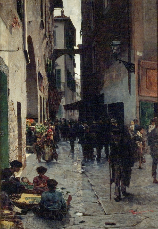 Il ghetto di Firenze, paesaggio urbano (dipinto, opera isolata) di Signorini Telemaco (XIX)