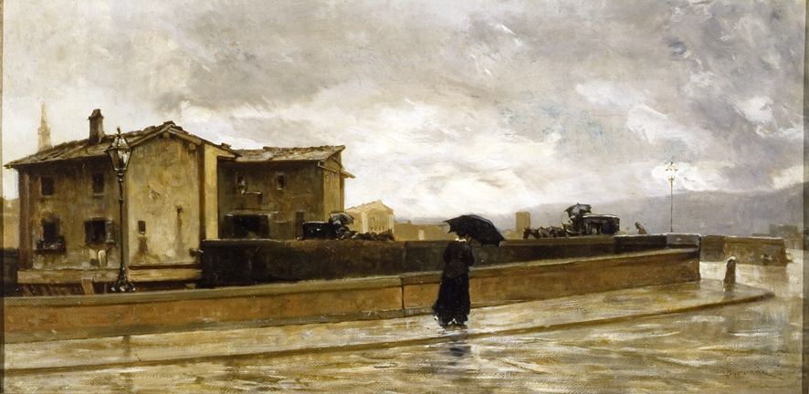 Il ponte alle Grazie, paesaggio (dipinto, opera isolata) di Borrani Odoardo (XIX)