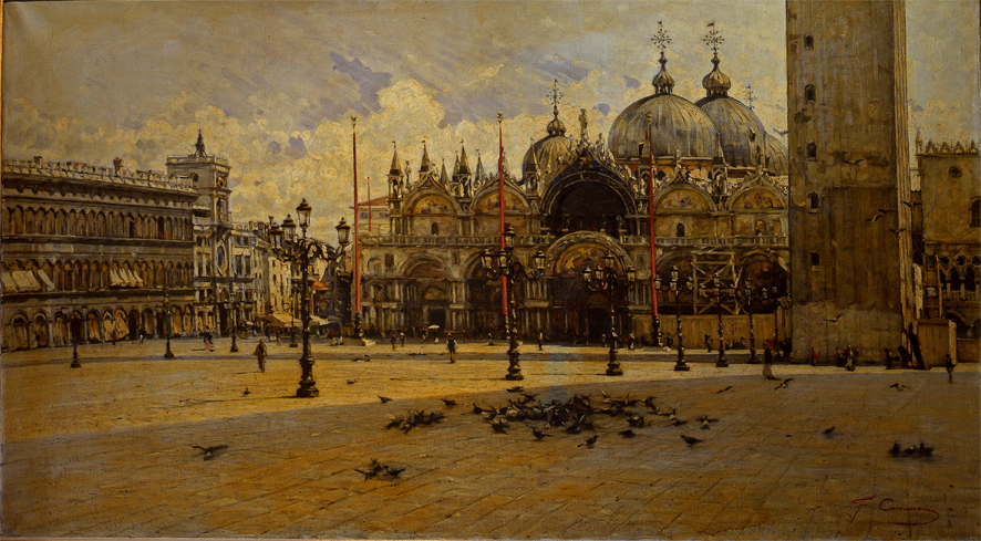 Piazza San Marco - Venezia, paesaggio (dipinto, opera isolata) di Carcano Filippo (XIX)