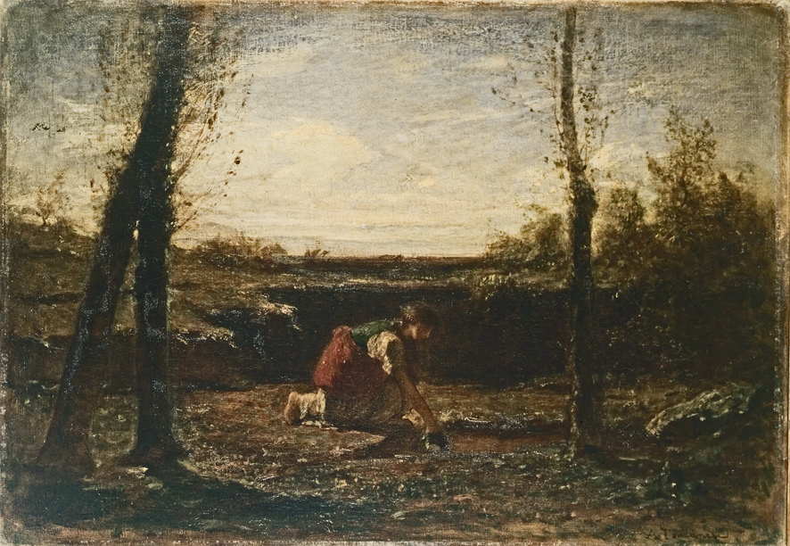 Alla fonte, paesaggio (dipinto, opera isolata) di Fontanesi Antonio (XIX)